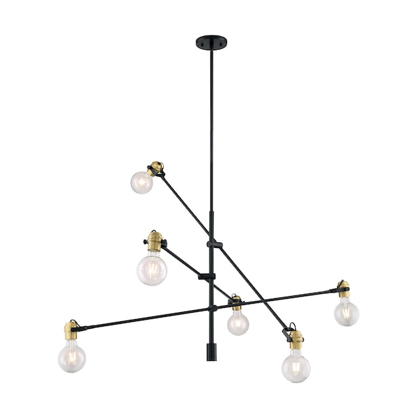 Fixture, Pendant, 6-Light, Incandescent, 100W, 120V, A19, Medium Base, Height: 26.5